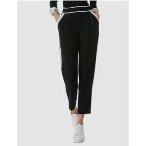 Alice + Olivia Women's Black Contrast Trim High Rise Pleated Pants